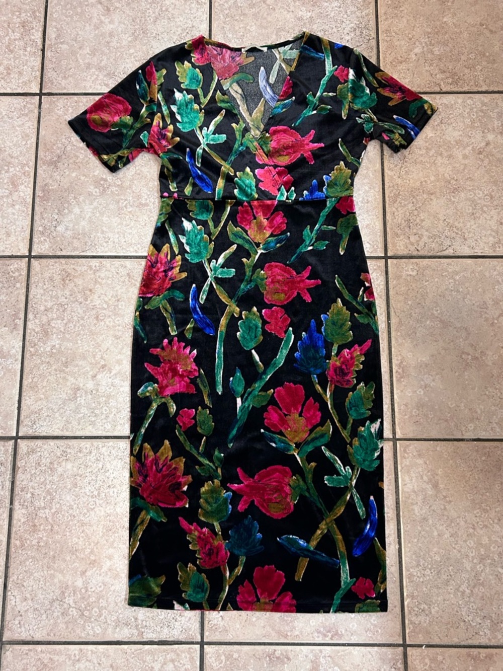 Zara Black Velvet Midi Wrap Dress